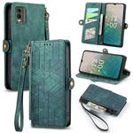 For Nokia C32 Geometric Zipper Wallet Side Buckle Leather Phone Case(Green)