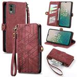For Nokia C32 Geometric Zipper Wallet Side Buckle Leather Phone Case(Red)