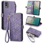 For Nokia C32 Geometric Zipper Wallet Side Buckle Leather Phone Case(Purple)