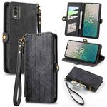 For Nokia C32 Geometric Zipper Wallet Side Buckle Leather Phone Case(Black)