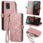 For Nokia XR21 Geometric Zipper Wallet Side Buckle Leather Phone Case(Pink)