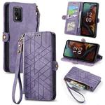 For Nokia XR21 Geometric Zipper Wallet Side Buckle Leather Phone Case(Purple)