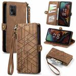 For Nokia XR21 Geometric Zipper Wallet Side Buckle Leather Phone Case(Brown)