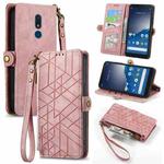 For Nokia C3 Geometric Zipper Wallet Side Buckle Leather Phone Case(Pink)