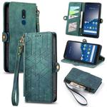 For Nokia C3 Geometric Zipper Wallet Side Buckle Leather Phone Case(Green)