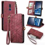 For Nokia C3 Geometric Zipper Wallet Side Buckle Leather Phone Case(Red)