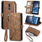 For Nokia C3 Geometric Zipper Wallet Side Buckle Leather Phone Case(Brown)