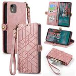 For Nokia C12 Geometric Zipper Wallet Side Buckle Leather Phone Case(Pink)