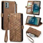 For Nokia G22 Geometric Zipper Wallet Side Buckle Leather Phone Case(Brown)