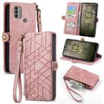 For Nokia C31 Geometric Zipper Wallet Side Buckle Leather Phone Case(Pink)