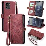 For Nokia G60 5G Geometric Zipper Wallet Side Buckle Leather Phone Case(Red)