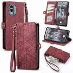 For Nokia X30 5G Geometric Zipper Wallet Side Buckle Leather Phone Case(Red)