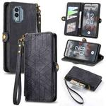 For Nokia X30 5G Geometric Zipper Wallet Side Buckle Leather Phone Case(Black)