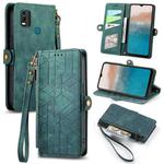 For Nokia C21 Plus Geometric Zipper Wallet Side Buckle Leather Phone Case(Green)