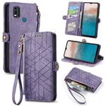 For Nokia C21 Plus Geometric Zipper Wallet Side Buckle Leather Phone Case(Purple)