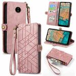 For Nokia C20 Geometric Zipper Wallet Side Buckle Leather Phone Case(Pink)