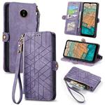 For Nokia C20 Geometric Zipper Wallet Side Buckle Leather Phone Case(Purple)