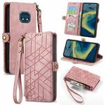 For Nokia XR20 Geometric Zipper Wallet Side Buckle Leather Phone Case(Pink)