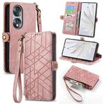 For Honor 70 Geometric Zipper Wallet Side Buckle Leather Phone Case(Pink)