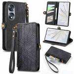 For Honor 70 Geometric Zipper Wallet Side Buckle Leather Phone Case(Black)