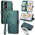 For Honor 90 Pro Geometric Zipper Wallet Side Buckle Leather Phone Case(Green)