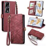 For Honor 90 Pro Geometric Zipper Wallet Side Buckle Leather Phone Case(Red)