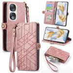 For Honor 90 Geometric Zipper Wallet Side Buckle Leather Phone Case(Pink)