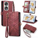 For Honor 90 Geometric Zipper Wallet Side Buckle Leather Phone Case(Red)