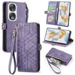 For Honor 90 Geometric Zipper Wallet Side Buckle Leather Phone Case(Purple)