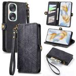 For Honor 90 Geometric Zipper Wallet Side Buckle Leather Phone Case(Black)