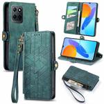 For Honor X8 5G Geometric Zipper Wallet Side Buckle Leather Phone Case(Green)