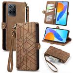 For Honor X8 5G Geometric Zipper Wallet Side Buckle Leather Phone Case(Brown)