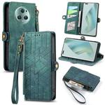 For Honor Magic5 Pro Geometric Zipper Wallet Side Buckle Leather Phone Case(Green)