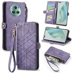 For Honor Magic5 Geometric Zipper Wallet Side Buckle Leather Phone Case(Purple)