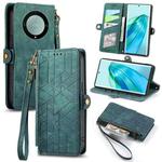 For Honor X9A Geometric Zipper Wallet Side Buckle Leather Phone Case(Green)