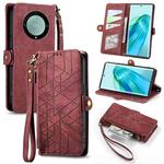 For Honor X9A Geometric Zipper Wallet Side Buckle Leather Phone Case(Red)