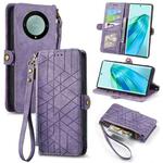For Honor X9A Geometric Zipper Wallet Side Buckle Leather Phone Case(Purple)