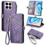 For Honor X8A Geometric Zipper Wallet Side Buckle Leather Phone Case(Purple)