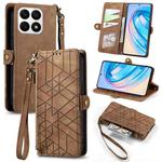 For Honor X8A Geometric Zipper Wallet Side Buckle Leather Phone Case(Brown)