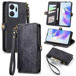 For Honor X7A Geometric Zipper Wallet Side Buckle Leather Phone Case(Black)