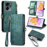 For Honor 80 SE Geometric Zipper Wallet Side Buckle Leather Phone Case(Green)