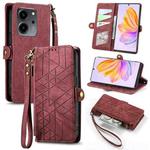 For Honor 80 SE Geometric Zipper Wallet Side Buckle Leather Phone Case(Red)