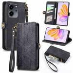 For Honor 80 SE Geometric Zipper Wallet Side Buckle Leather Phone Case(Black)