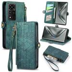 For Honor V40 Geometric Zipper Wallet Side Buckle Leather Phone Case(Green)