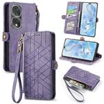 For Honor 80 Pro Geometric Zipper Wallet Side Buckle Leather Phone Case(Purple)