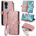 For Honor 80 Geometric Zipper Wallet Side Buckle Leather Phone Case(Pink)
