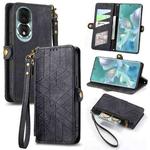 For Honor 80 Geometric Zipper Wallet Side Buckle Leather Phone Case(Black)