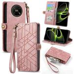 For Honor X40 GT Geometric Zipper Wallet Side Buckle Leather Phone Case(Pink)