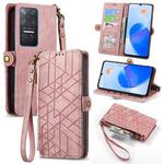 For Honor Play 6T Geometric Zipper Wallet Side Buckle Leather Phone Case(Pink)