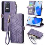 For Honor Play 6T Geometric Zipper Wallet Side Buckle Leather Phone Case(Purple)
